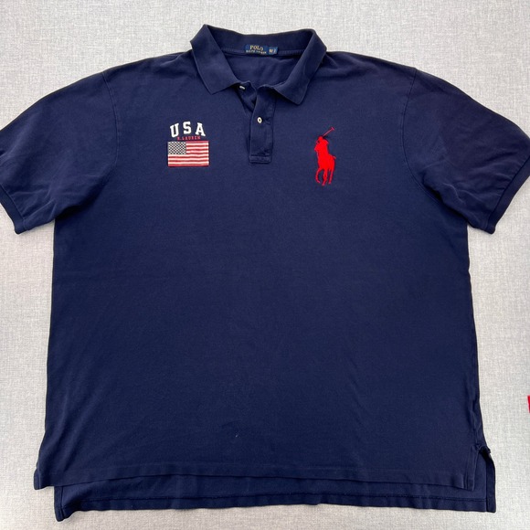 Polo Ralph Lauren Big Pony USA Flag Polo Shirt Mens 4XLT Navy Blue Preppy Ivy